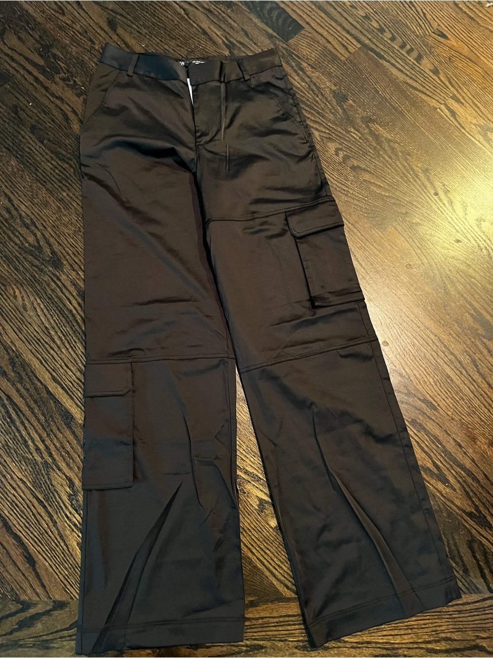 Zara Black Silky Wide-Leg Cargo Pants